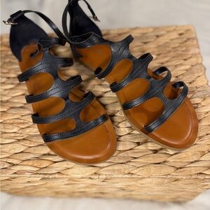Aldo Black Multi-Strap Gladiator Sandals with Brown Footbed